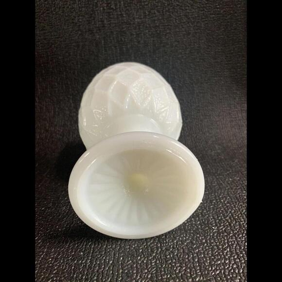 Vintage White Milk Glass Goblet Compote Pedestal Quilted Large 6.5" Tall - Picture 7 of 12
